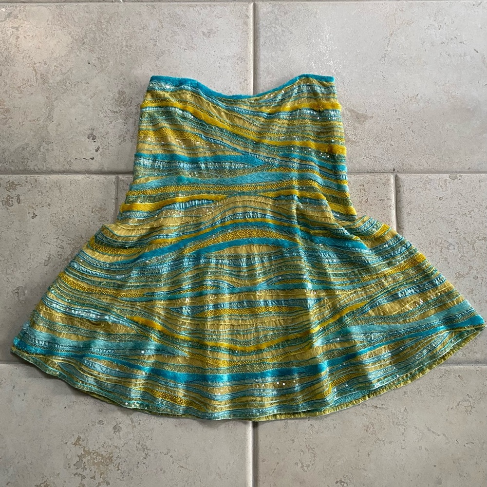 Vintage Naeem Khan Skirt Size 16 Aqua And Yellow Beads Lace Sequence